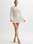 White Knit Mini Dress Front View.webp