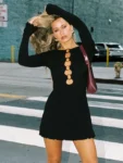 Black Hollow-Out Mini Dress