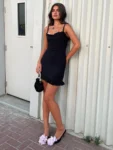 Front view of red ruffle mini dress.webp