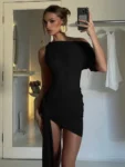 Oblique Shoulder Backless Mini Dress Black.webp