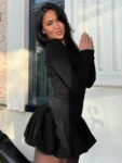 Olive green puffball mini dress.webp