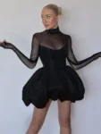 turtleneck sheer long sleeve mini dress.webp