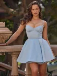 Black spaghetti strap mini dress with tulle skirt.webp