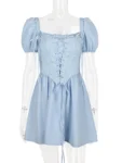 Blue Puff Sleeve Mini Dress.webp