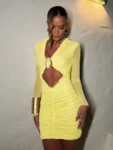 Hollow-Out Yellow Mini Dress.webp