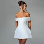 Black and white A-line mini dress front view.webp