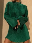 Emerald green pleated mini dress.webp
