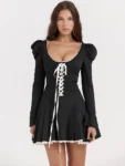 Lace bandage puff sleeve mini dress front view