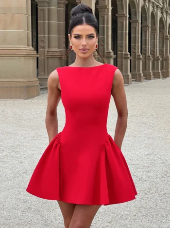 Backless high waist A-line mini dress on mannequin