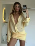 long sleeve turn-down collar shirt mini dress.webp