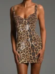 Leopard print sequin mini dress front view