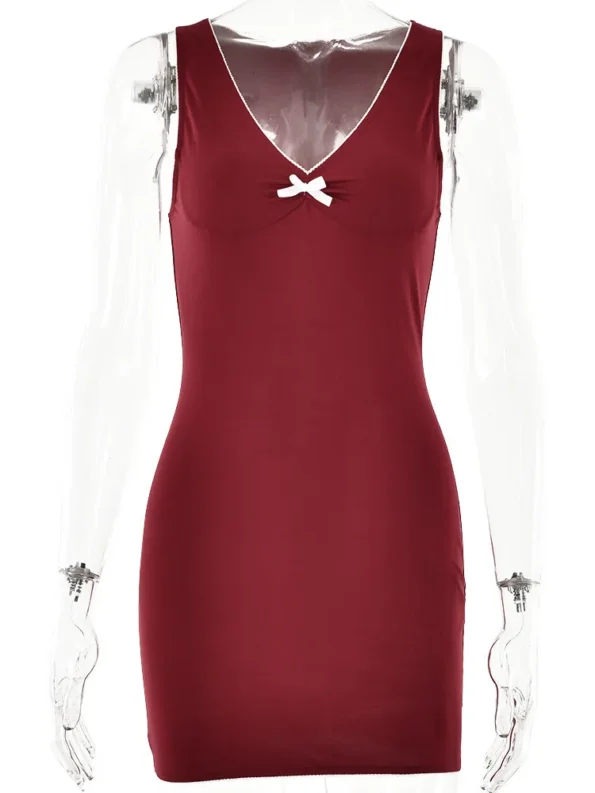 Wine red mini dress displayed on mannequin