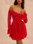 Red flare sleeve mini dress front