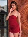 Strapless Red Ruched Mini Dress.webp