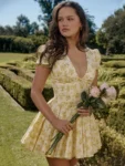 Yellow floral A-line mini dress.webp