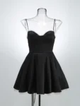 Black spaghetti strap mini dress with tulle skirt.webp