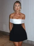 White and black mini dress front view.webp