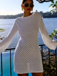 White Knit Mini Dress Front View.webp