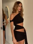 Hollow Out Black Mini Dress Front