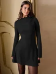 Gray Long Sleeve High Waist Mini Dress.webp