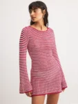 Striped Knit Mini Dress Street Look