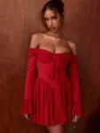 Red flare sleeve mini dress front