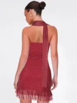 Polka dot scarf collar mini dress front view.webp