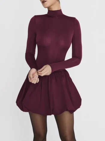 Turtleneck long sleeve mini dress front view
