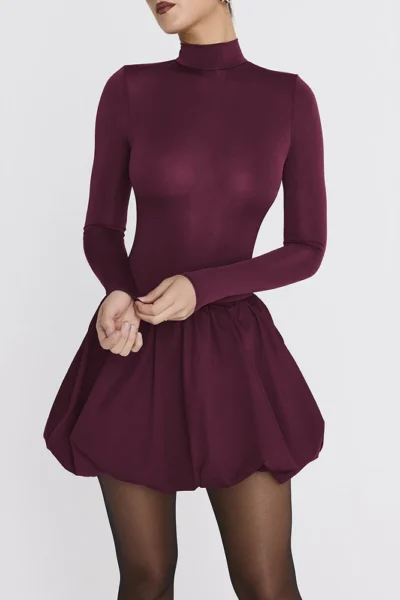 Turtleneck long sleeve mini dress front view