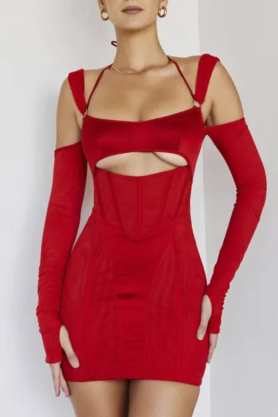 Sexy Hollow Out Backless Mini Dress For Women Elegant Spaghetti Strap Bodycon Party Short Dresses Vestido Clubwear