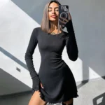 Black Ribbed Mini Dress