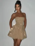 Red Strapless Sparkle Mesh Mini Dress.webp