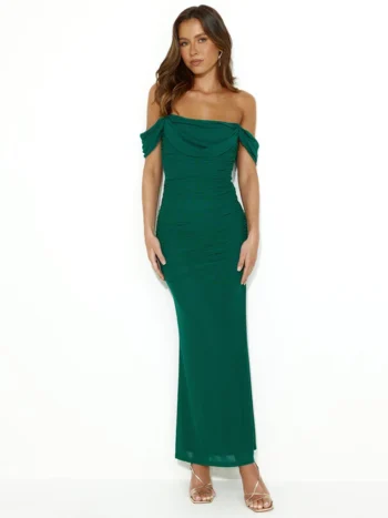 Mozision Elegant Off-shoulder Bodycon Maxi Dress Women Two Layer Mesh Fashion Strapless Backless Night Club Party Sexy Dress