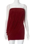 Strapless Wine Red Mesh Mini Dress.webp