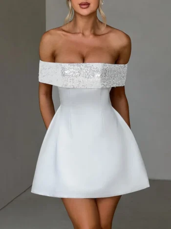 Mozision Off-shoulder Sequins Strapless Sexy Mini Dress Women Fashion Sleeveless Backless Sparkle High Waist Club Sexy Dress