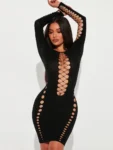 Black hollow out mini dress.webp
