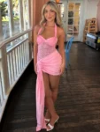 Lace Draped Ruched Halter Mini Dress Pink-1.webp