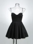 Black spaghetti strap mini dress with tulle skirt.webp