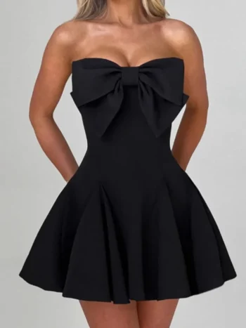 Bow strapless backless A-line mini dress front view
