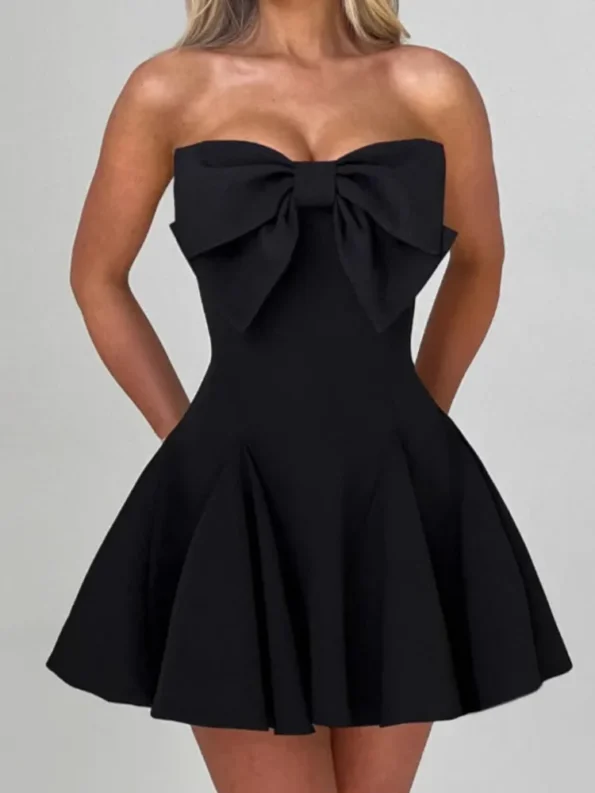 Bow strapless backless A-line mini dress front view