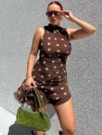 sleeveless polka dot mini dress for women