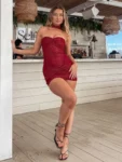 Wine Red Halter Strapless Mini Dress.webp