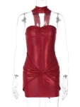 Wine Red Halter Strapless Mini Dress.webp