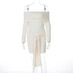 Beige Off-Shoulder Ruched Mini Dress.webp