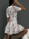 Vintage White Floral Dress – Puff Sleeve & Ruffled Hem Elegant Outfit