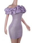 Lilac Off-Shoulder Mini Dress – Elegant Ruffle Sleeve Party Outfit