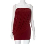 Strapless Wine Red Mesh Mini Dress.webp