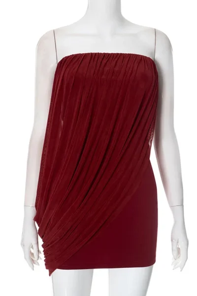 Strapless mesh mini dress displayed on mannequin