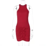 Four Bows Ruched Mini Dress Red