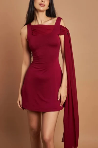 elegant wine red bodycon mini dress relaxed chic look